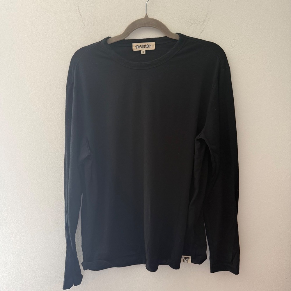 Merino.tech Mens Black‎ 100% Wool Long Sleeve Base Layer Crew Neck Shirt Size M